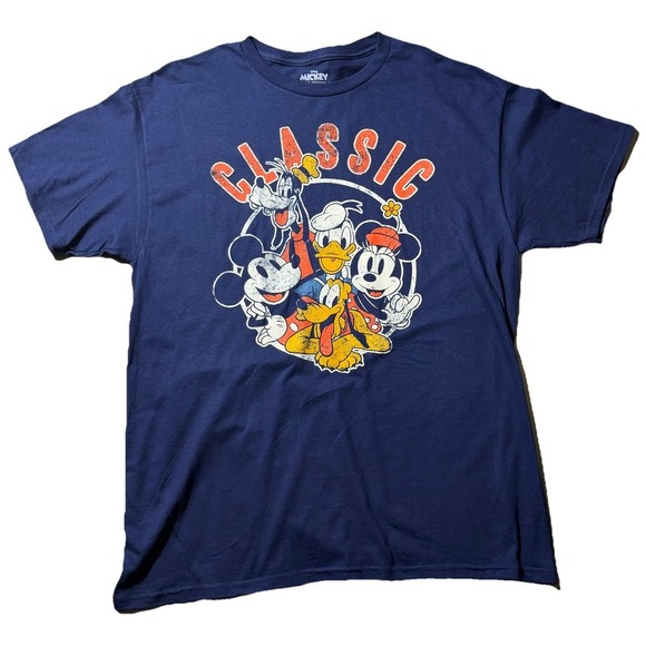 Disney Other - Disney Classic Mickey and Friends Graphic T-Shirt Navy Blue Distressed Print